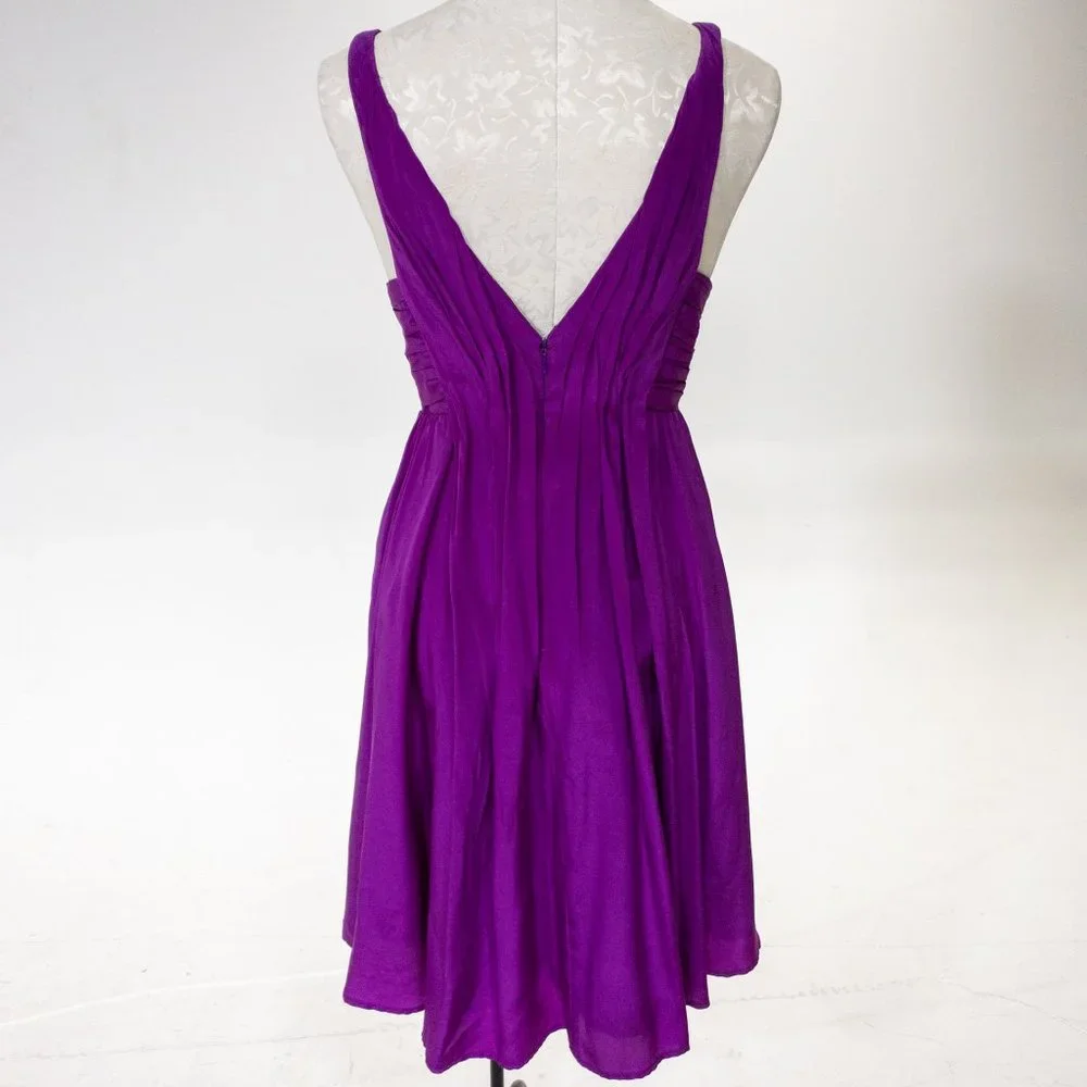Vintage Y2K Anthropologie M Deep Plunge Ruched Mini Dress Purple - Picture 3 of 11